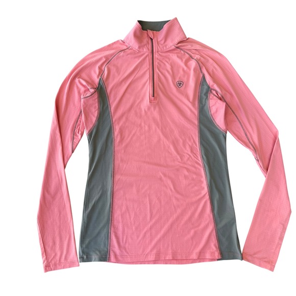 Ariat Tek‎ Heat Series Women's 1/4 Zip Long Sleeve Shirt in Pink Gray Size XS - Picture 1 of 10